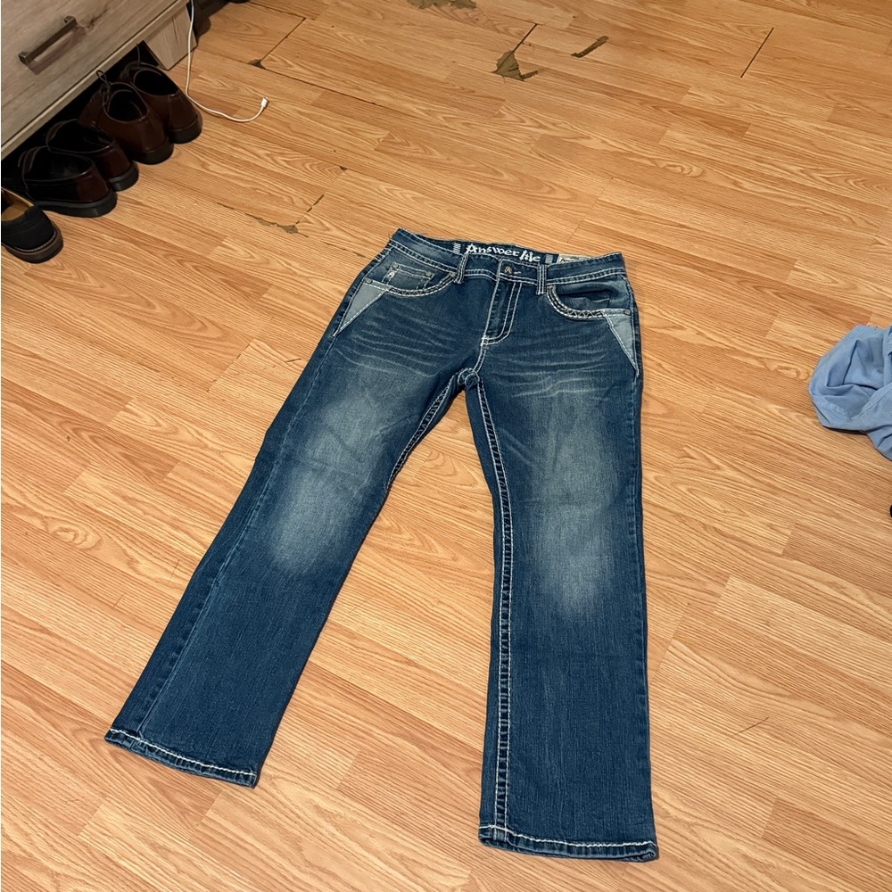 Answer Me Men's Bootcut Jeans in Dark Blue 34/30
